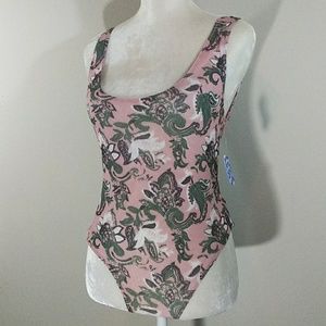 🆕 Free People Pink Mesh Flower Print Bodysuit